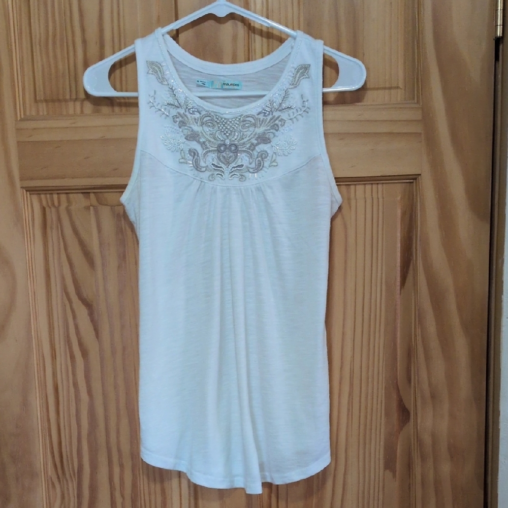 Maurices Ivory Embroidered Tank Top